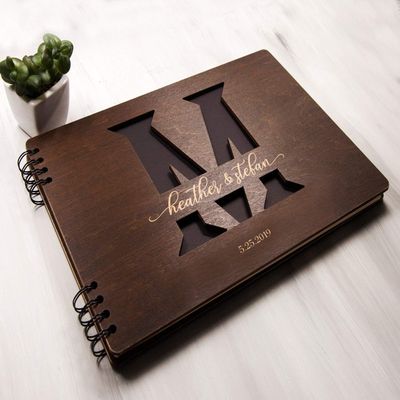 Personalized Guest Book Wedding Monogram Guestbook Alternative Wedding Photo Book Rustic Wedding Ceremony Book Letter Guestbook Custom Wooden Keepsake Book