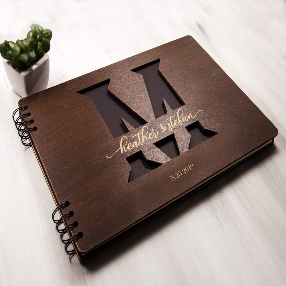 Personalized Guest Book Wedding Monogram Guestbook Alternative Wedding Photo Book Rustic Wedding Ceremony Book Letter Guestbook Custom Wooden Keepsake Book