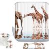 Amagical Cute Animals Giraffes with Elephant Pattern 4 Piece Bathroom Mat Set Shower Curtain Set Non Slip Bath Mat Contour Mat Toilet Cover 12 Hooks view 1