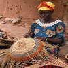 African Market Basket, Large Oval Woven Straw Basket with Handle Fair Trade Storage Organizer view 3