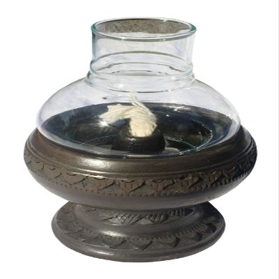 Full Funk Thai Made Clay Oil Lamp Glass Cup Cover Light Black - 8.5 inch