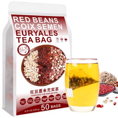 Plant Gift Red Beans Coix Semen Euryales Tea Bags 8.81oz (5g*50bags), Barley, Coix Seed, Gardenia, Chinese Pure Nature, Health Care Mixed Tea, 250g 
