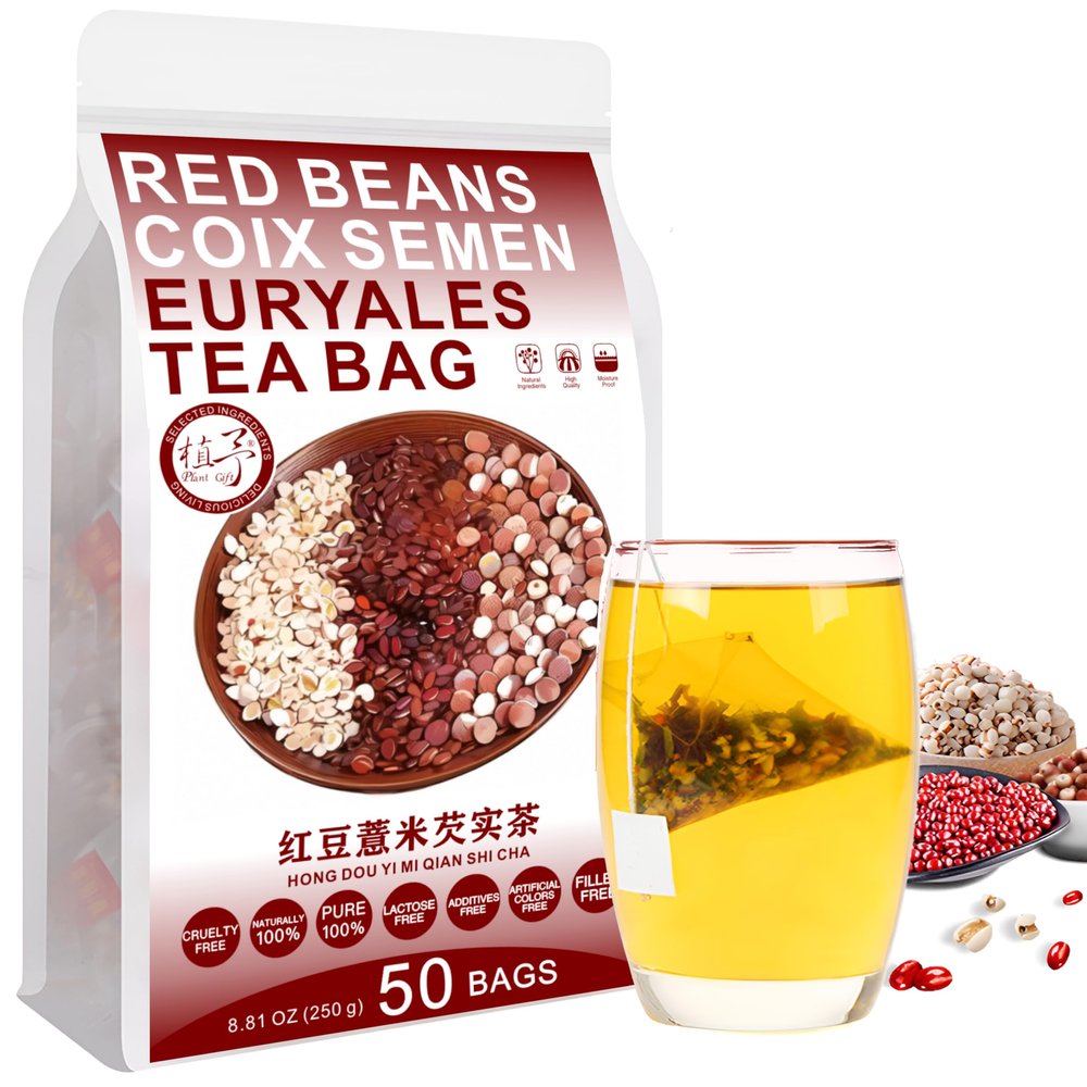 Plant Gift Red Beans Coix Semen Euryales Tea Bags 8.81oz (5g*50bags), Barley, Coix Seed, Gardenia, Chinese Pure Nature, Health Care Mixed Tea, 250g 