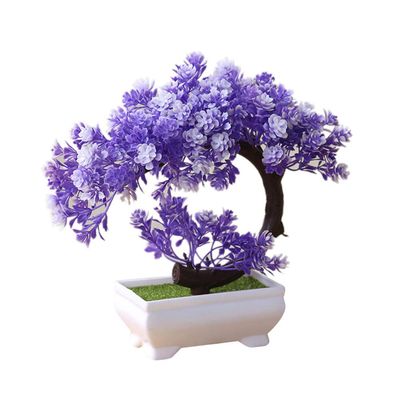 Artificial Bonsai Cedar, Fake Potted Bonsai Tree Simulation Decorative Artificial Plant Flower Fake Pot Plants Ornaments Home Office Desk Decor Purple