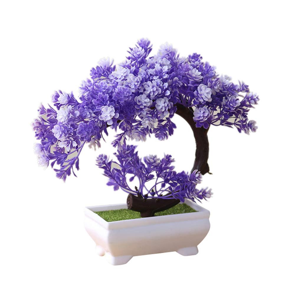 Artificial Bonsai Cedar, Fake Potted Bonsai Tree Simulation Decorative Artificial Plant Flower Fake Pot Plants Ornaments Home Office Desk Decor Purple
