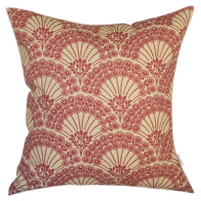 TangDepot Cotton Floral Cushion Cover 14"x14" Hand Fan-Red Floral