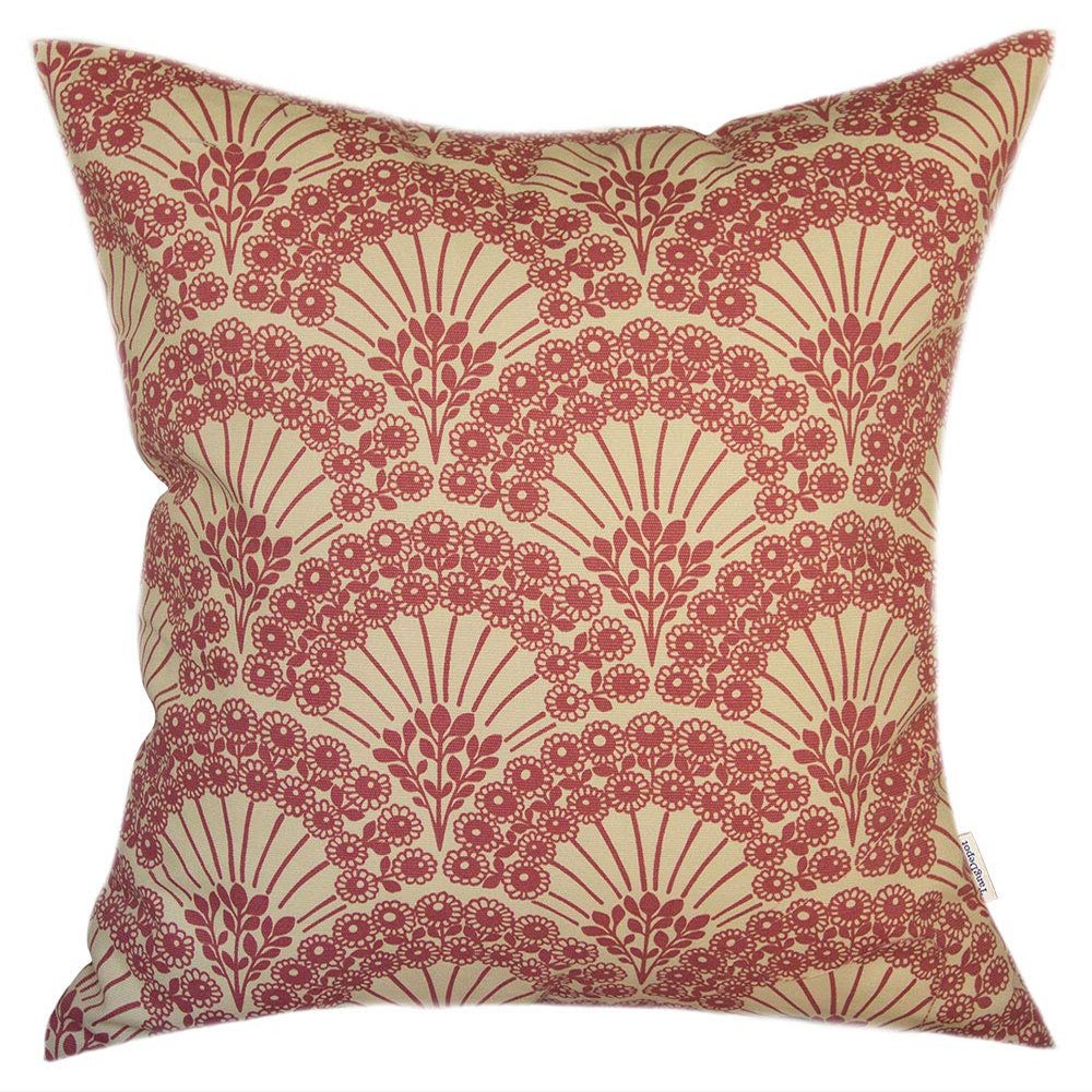 TangDepot Cotton Floral Cushion Cover 14"x14" Hand Fan-Red Floral