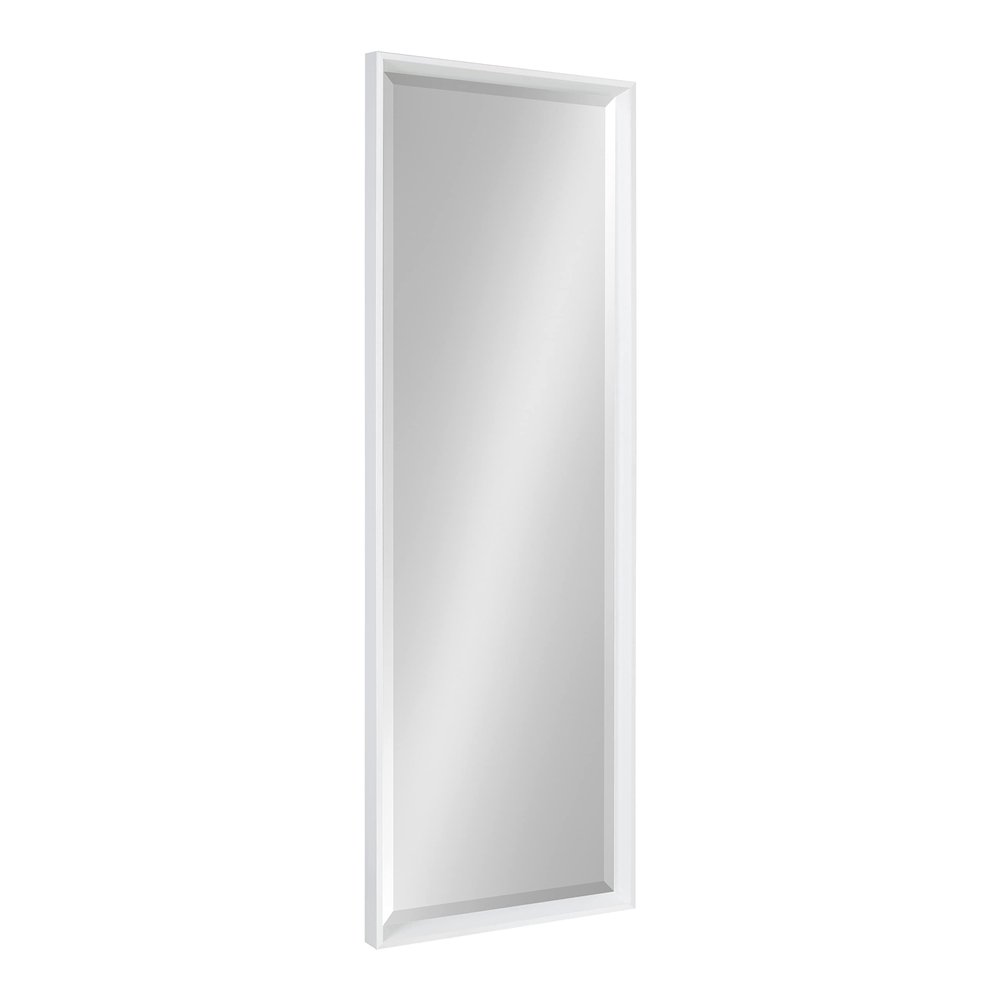 Kate and Laurel Calter Modern Framed Full Length Wall Mirror, 17.5 x 49.5, White, Decorative Rectangular Wall Mounted Full Body Beveled Mirror for Glam Wall Decor