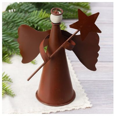 Factory Direct Craft Rustic Tin Christmas Cone Angel - Holiday Angel Made to Look Old and Aged for Farmhouse, Country, Primitive Decorations (6-1/2" H)
