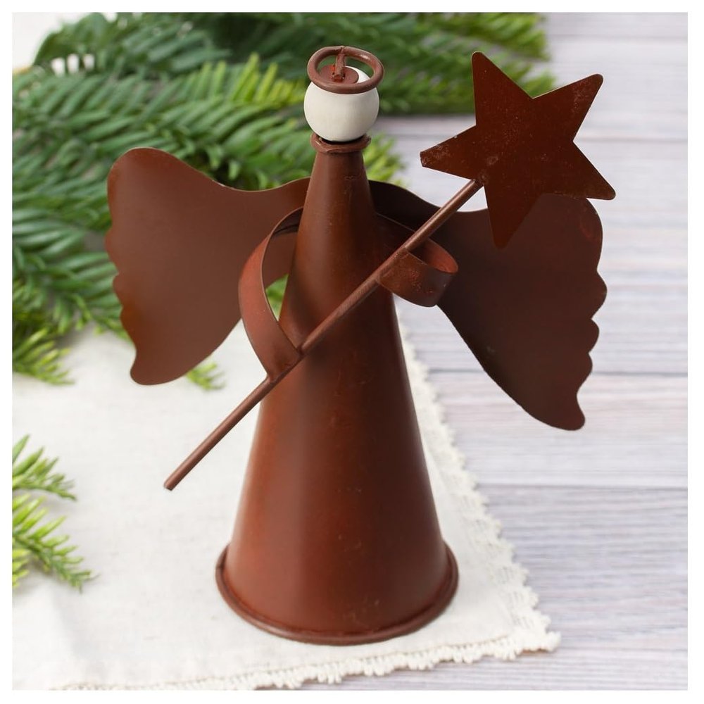 Factory Direct Craft Rustic Tin Christmas Cone Angel - Holiday Angel Made to Look Old and Aged for Farmhouse, Country, Primitive Decorations (6-1/2" H)