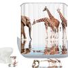 Amagical Cute Animals Giraffes with Elephant Pattern 3 Piece Bathroom Mat Set Shower Curtain Set Non Slip Bath Mat + Contour Mat + 12 Hooks view 1