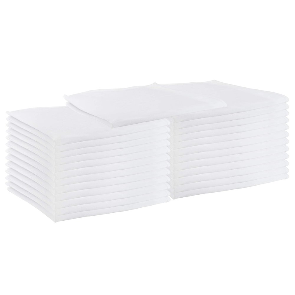 Arkwright Restaurant Cloth Napkins - (Pack of 25) Spun Polyester Dinner Napkin with Hemmed Edges - Ideal for Dinner, Wedding, Party, Banquet, Kitchen, 20 x 20 in, White