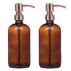 2 Pack Thick Amber Glass Pint Jar Soap Dispenser with Copper Stainless Steel Pump, 16ounce Boston Round Bottles Dispenser with Rustproof Pump for Essential Oil, Lotion Soap view 2