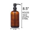 2 Pack Thick Amber Glass Pint Jar Soap Dispenser with Matte Black Stainless Steel Pump, 16ounce Boston Round Bottles Dispenser with Rustproof Pump for Essential Oil, Lotion Soap view 4