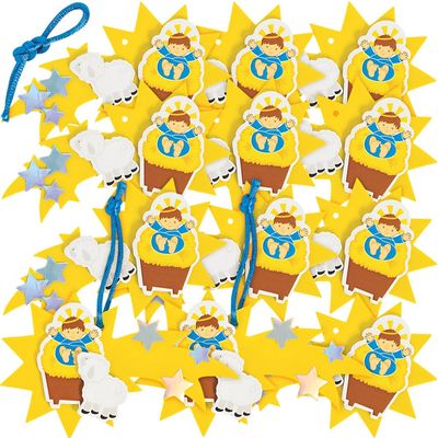 Fun Express Baby Jesus & Star Ornament Craft Kit - 4" x 3" (12 Sets) - Multicolor Foam & Iridescent Foil Decorations For Christmas