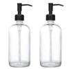 2 Pack Thick Clear Glass Pint Jar Soap Dispenser with Oil Rubbed Bronze Stainless Steel Pump, 16ounce Clear Boston Round Bottles Dispenser with Rustproof Pump for Essential Oil, Liquid Soap view 1