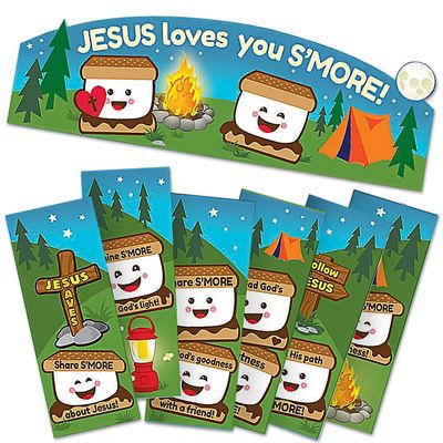 Fun Express Jesus Loves You Smore Door Border - Vibrant, Inspirational Party Decor for Classrooms Churches Home & Special Events - Perfect for Religious Celebrations, Schools and Churches - 1 Piece