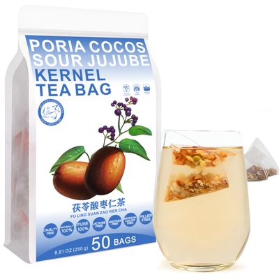 Plant Gift Poria Cocos Sour Jujube Kernel Tea Bags 8.81oz (5g*50bags), Chinese Pure Nature, Health Care Mixed Tea, Combination of Floral Tea 250g 