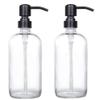 2 Pack Thick Clear Glass Pint Jar Soap Dispenser with Matte Black Stainless Steel Pump, 16ounce Clear Boston Round Bottles Dispenser with Rustproof Pump for Essential Oil, Lotion Soap view 1