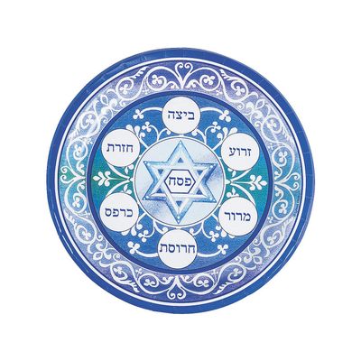 Fun Express Blue Passover Paper Dinner Plates - Passover Themed Disposable Round Dessert Plates - Tableware for Birthday Wedding Holiday New Year & Baby Showers - Party Supplies - 8 Pieces