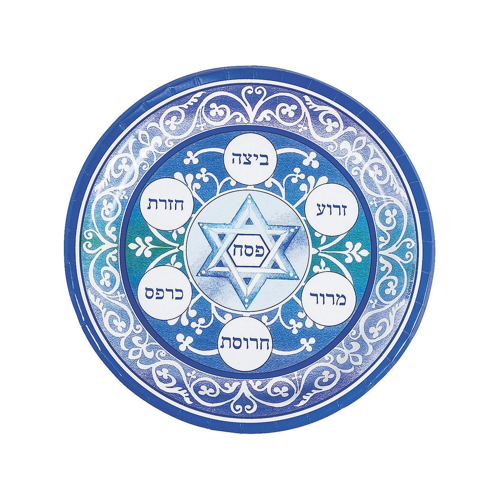 Fun Express Blue Passover Paper Dinner Plates - Passover Themed Disposable Round Dessert Plates - Tableware for Birthday Wedding Holiday New Year & Baby Showers - Party Supplies - 8 Pieces