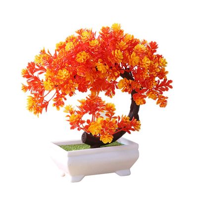 Artificial Bonsai Cedar, Fake Potted Bonsai Tree Simulation Decorative Artificial Plant Flower Fake Pot Plants Ornaments Home Office Desk Decor Orange