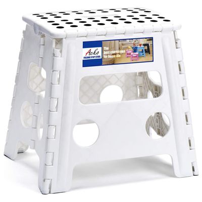 ACKO Folding Step Stool 13 Inch, Sturdy Collapsible Step Stool Foldable Up to 300 lbs for Adults & Kids, Non Slip Lightweight Foot Stools with Handle, Ideal for Kitchen, Bathroom, Bedroom, Garden