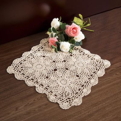 Eiyye Crochet Doily 14" Cotton Square Placemats Farmhouse Decor