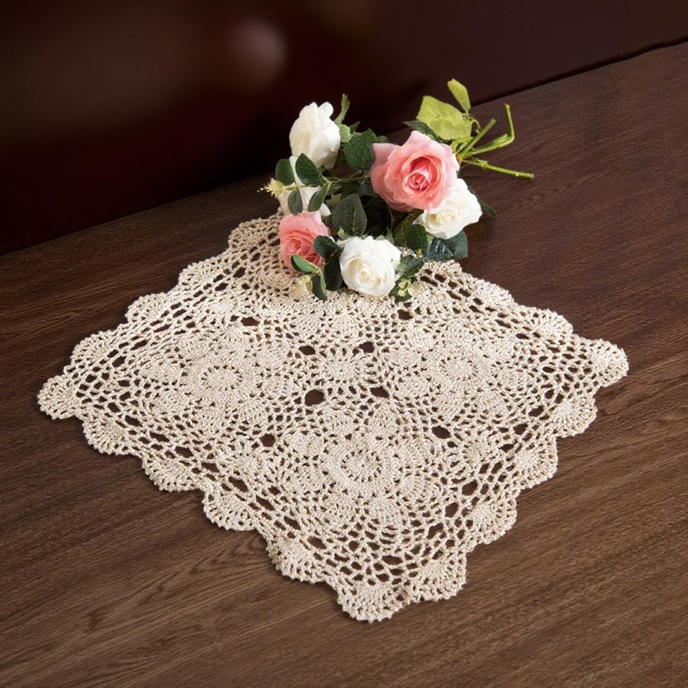 Eiyye Crochet Doily 14" Cotton Square Placemats Farmhouse Decor
