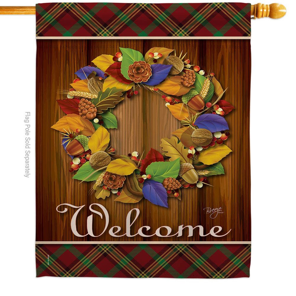 Breeze Decor H113036-BO Wreath Fall Thanksgiving Decorative Vertical House Flag, 28" x 40", Thick Fabric