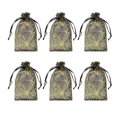 Tvoip Organza Bags 100pcs/lot 4"x 6" (10x15cm) Drawable Black Spider Web Packing Bags Wedding Christmas Candy Jewelry Bags & Pouches (Black(Spidery))