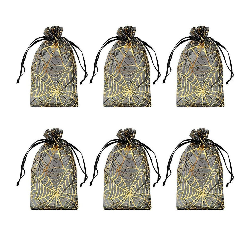 Tvoip Organza Bags 100pcs/lot 4"x 6" (10x15cm) Drawable Black Spider Web Packing Bags Wedding Christmas Candy Jewelry Bags & Pouches (Black(Spidery))