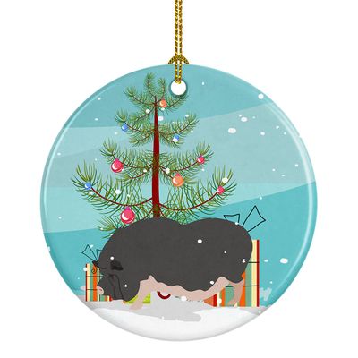 Caroline's Treasures Vietnamese Pot-Bellied Pig Christmas Ceramic Ornament, Teal Christmas Tree Hanging Decorations for Home Christmas Holiday, Party, Gift, 3 in, Multicolor