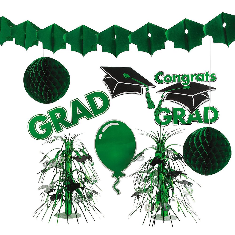 Green Graduation Decorating Kit - Party Decor - 9 Pieces