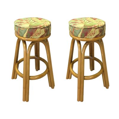 kingrattan.com Assembled in USA Rattan Backless Bar & Counter Stools (Set of 2) (#4208H-PJ) (26" Counter Height)