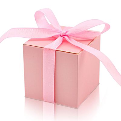 KPOSIYA 70 Pack Favor Boxes 2x2x2 inch Candy Boxes Pink Gift Boxes with Ribbons for Wedding Baby Shower Decorations Birthday Party Supplies