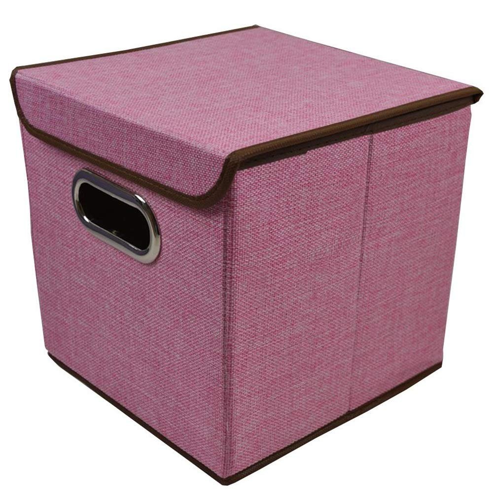 CHENGGUO Cotton and Linen Storage Box, Square Fabric Foldable Multi-Function Storage Box Storage Box Large Capacity (Set of 5) (Color : Pink)
