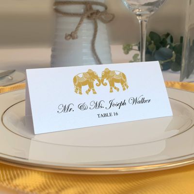 Indian Elephants Place Cards, Gold (Choose Color), Set of 60, Pre-cut and Scored - Wedding, Party, Dinner, and Special Events - Made in the USA