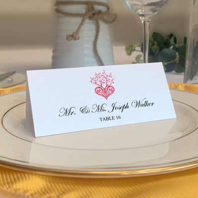 Tree of Life Heart Place Cards, Ruby Red (Choose Color), Set of 150, Pre-cut and Scored - Wedding, Party, Dinner, and Special Events - Made in the USA