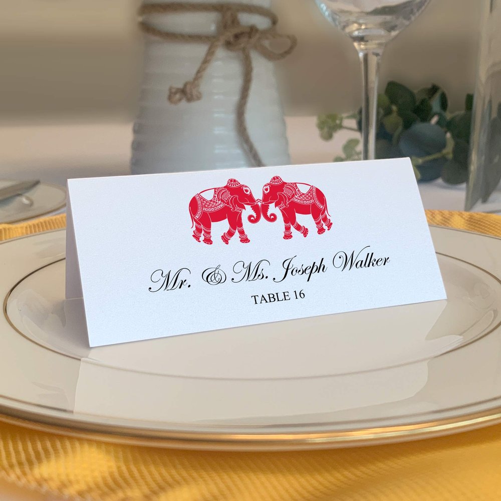 Indian Elephants Place Cards, Ruby Red (Choose Color), Set of 150, Pre-cut and Scored - Wedding, Party, Dinner, and Special Events - Made in the USA