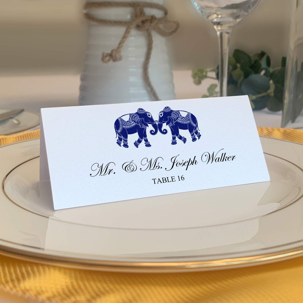 Indian Elephants Place Cards, Navy (Choose Color), Set of 60, Pre-cut and Scored - Wedding, Party, Dinner, and Special Events - Made in the USA