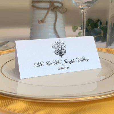 Tree of Life Heart Place Cards, Black (Choose Color), Set of 150, Pre-cut and Scored - Wedding, Party, Dinner, and Special Events - Made in the USA