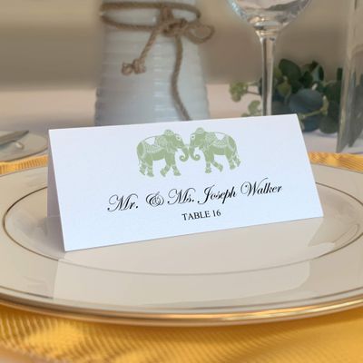 Indian Elephants Place Cards, Sage (Choose Color), Set of 150, Pre-cut and Scored - Wedding, Party, Dinner, and Special Events - Made in the USA