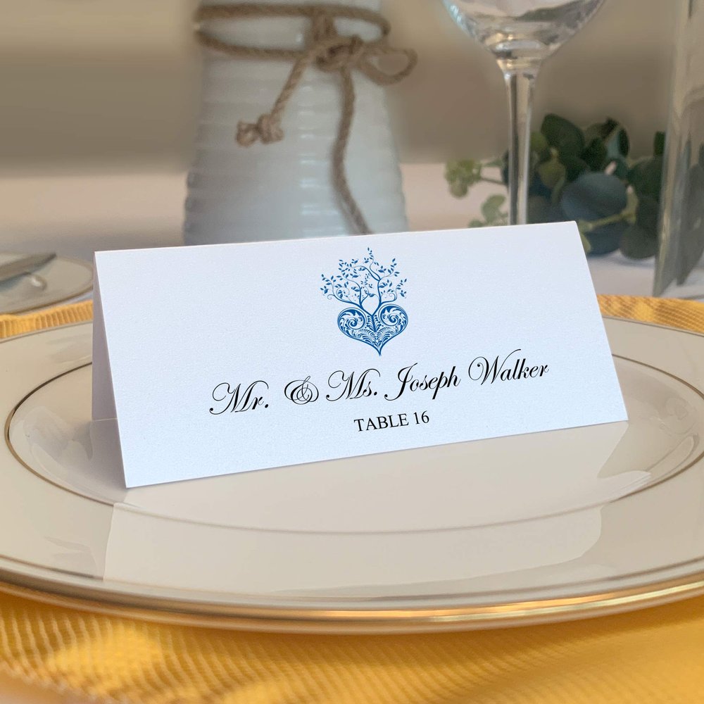 Tree of Life Heart Place Cards, Royal Blue (Choose Color), Set of 150, Pre-cut and Scored - Wedding, Party, Dinner, and Special Events - Made in the USA