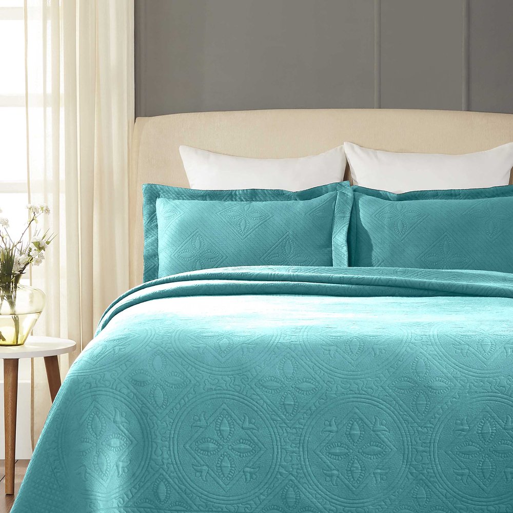BLUENILEMILLS Blue Nile Mills Farmhouse Bedspread Set, Textured Cotton Celtic Circle Scalloped Quilt Set with Matching Sham(s), Farmhouse Amazon Essentials Bedding, Popular Pretty Quilt