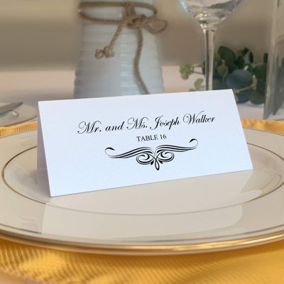 Ornate Flourish Place Cards, Black (Choose Color), Set of 60, Pre-cut and Scored - Wedding, Party, Dinner, and Special Events - Made in the USA