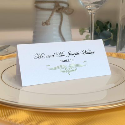 Ornate Flourish Place Cards, Sage (Choose Color), Set of 150, Pre-cut and Scored - Wedding, Party, Dinner, and Special Events - Made in the USA