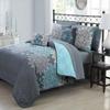 Avondale Manor Geneva Home Fashion Amber 7pc Reversible Quilt with Sheet Bedding Set, Twin, Aqua view 1