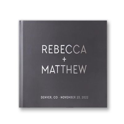 Personalized Wedding Guest Book, Modern Guestbook Sign in or Wedding Photo Booth Album with Real Foil - Gray Hardcover, Black White Wedding, 50 Sheets Blank or Lined, 10.5 x 8.25 inches (10x8 inches)