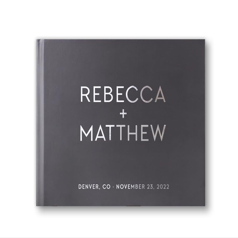 Personalized Wedding Guest Book, Modern Guestbook Sign in or Wedding Photo Booth Album with Real Foil - Gray Hardcover, Black White Wedding, 50 Sheets Blank or Lined, 10.5 x 8.25 inches (10x8 inches)